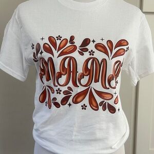 White Graphic Tee with Brown Design